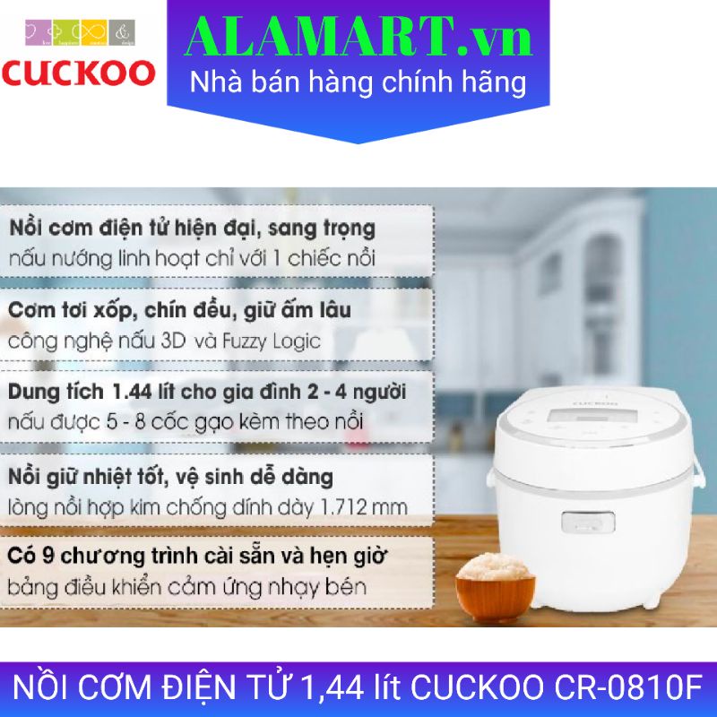 NỒI CƠM ĐIỆN TỬ CUCKOO CR-0810F 1.44L 2 - 6 người 0.8 kg gạo