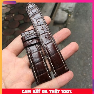 [Da Thật] Dây đồng hồ da cá sấu nhập khẩu - Nâu đậm chỉ trắng [DOHA]
