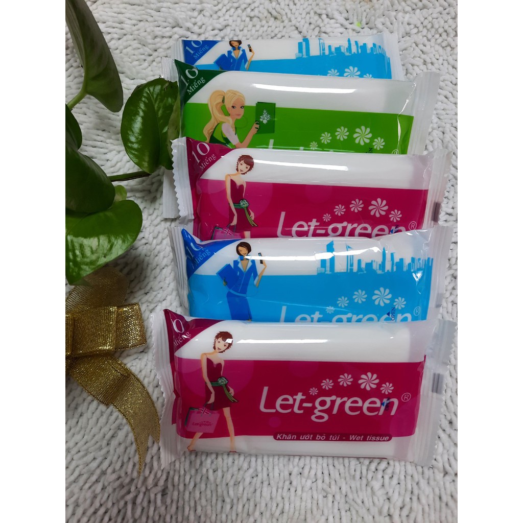 Bộ 5 gói sản phẩm khăn ướt bỏ túi Let-green 10 miếng /1 gói