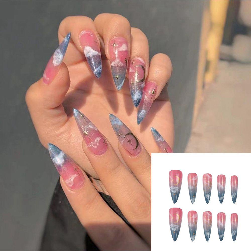 Hộp 24 Móng Tay Giả Che Phủ Toàn Diện Đính Đá Xinh Xắn