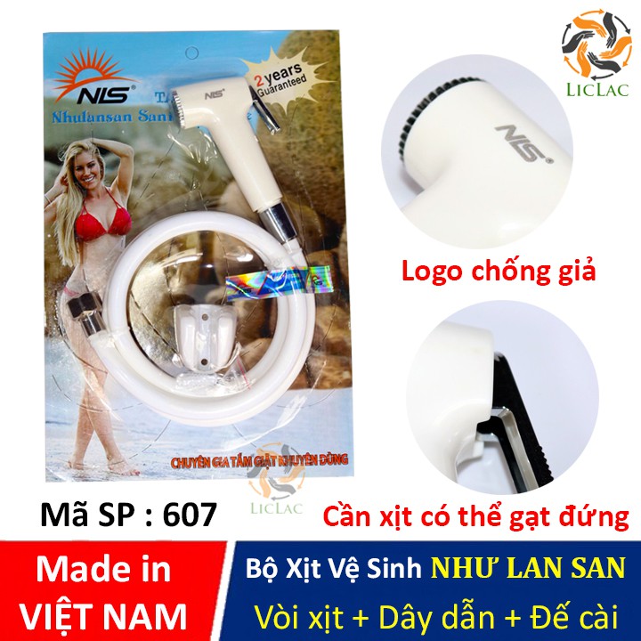 Bộ vòi xịt vệ sinh toilet Như Lan San 607 loại Cao Cấp dây 1m2, Vòi xịt vệ sinh Tăng Áp Chính Hiệu - LICLAC