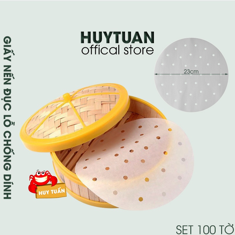 100 tờ giấy nến cho nồi chiên không dầu giấy nến đục lỗ chống dính size 23cm  bibi90