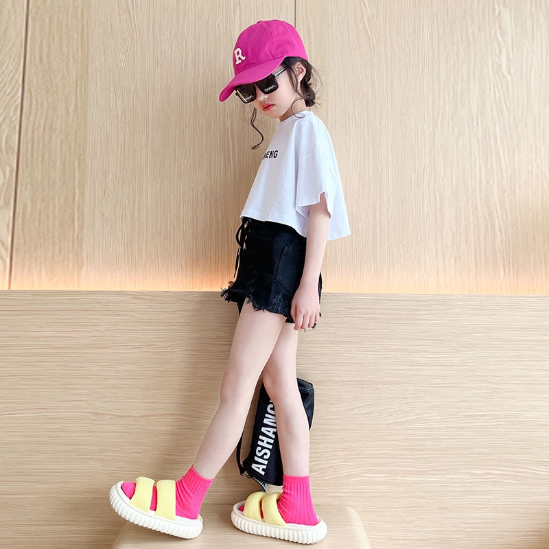 Áo Thun Cotton Tay Ngắn In Chữ Màu Trơn Thoải Mái Dễ Phối Đồ Phong Cách Phương Tây Thời Trang Mùa Hè Dành Cho Bé Gái 48 Giờ