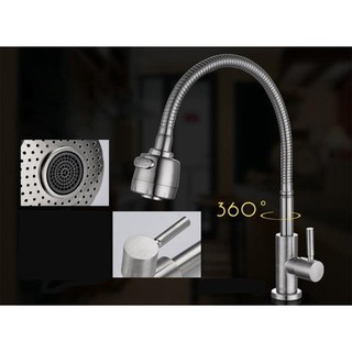 Vòi rửa chén bát nóng lạnh inox 304 cần bẻ lò xo kèm 2 dây cấp