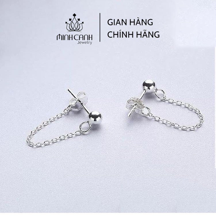 Bông Tai Bạc Nụ Tròn Dây Xích Chốt Sau - Minh Canh Jewelry