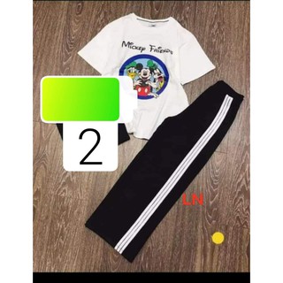 Set đồ áo phông chuột mickey và quần 3 sọc ống rộng