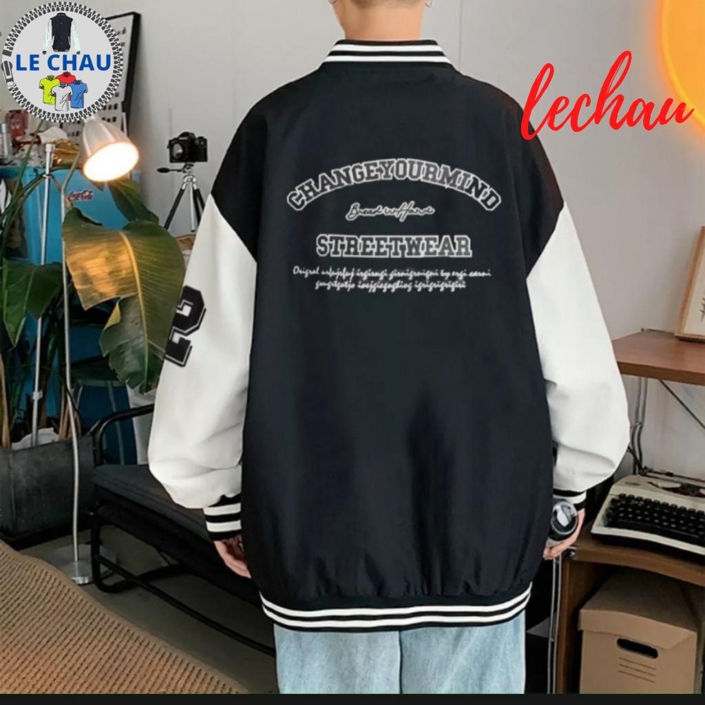 Áo khoác bomber bóng chày nam,nữ form rộng AKD08 LECHAU chất liệu dù 2 lớp bền đẹp