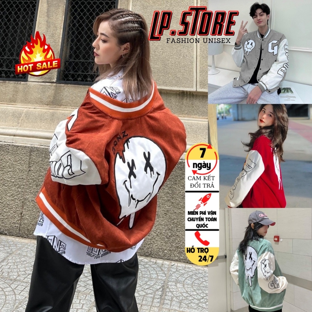 Áo Khoác Bomber Nhung Unisex - Áo Khoác Kaki Nam Nữ GONZ 4 MÀU Chất Liệu Nhung Tăm Siêu Hot - LP.STORE