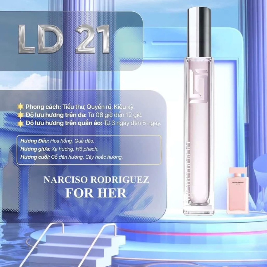 LD21 Tinh dầu nước hoa Pháp FOR HER 12ml LD PERFUME OIL - Mùi hương của Tiểu thư, Kiêu kỳ, Quyến rũ, mùi dịu nhẹ