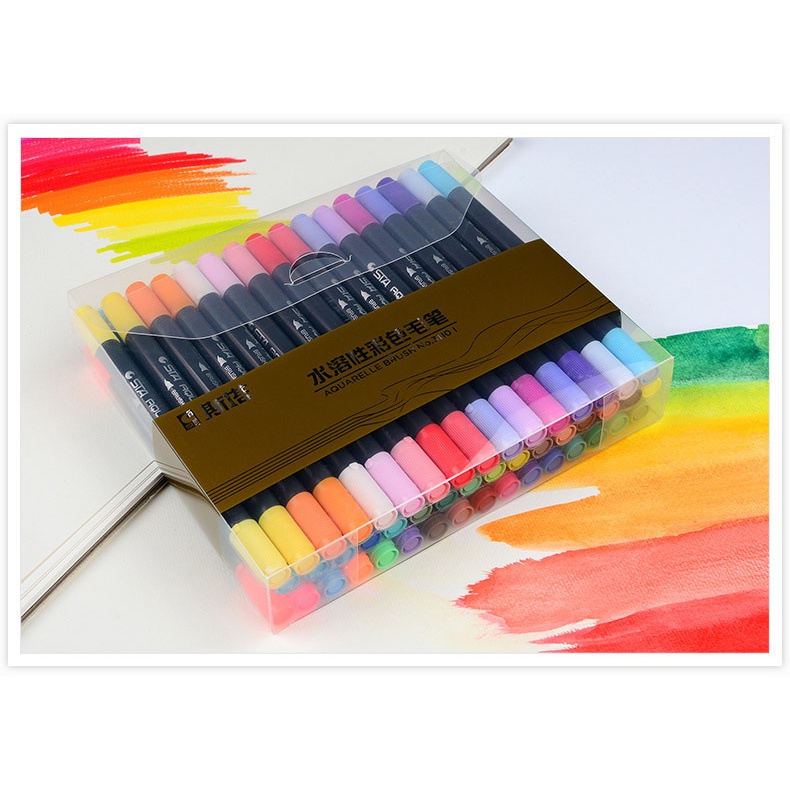 Bút brush 2 đầu gồm 1 đầu lông mềm + 1 đầu fine B01 nhiều màu trang trí Bujo