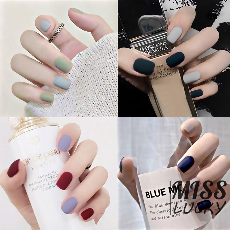 Bộ 24 móng tay giả màu trơn lì với nhiều kiểu màu tùy chọn