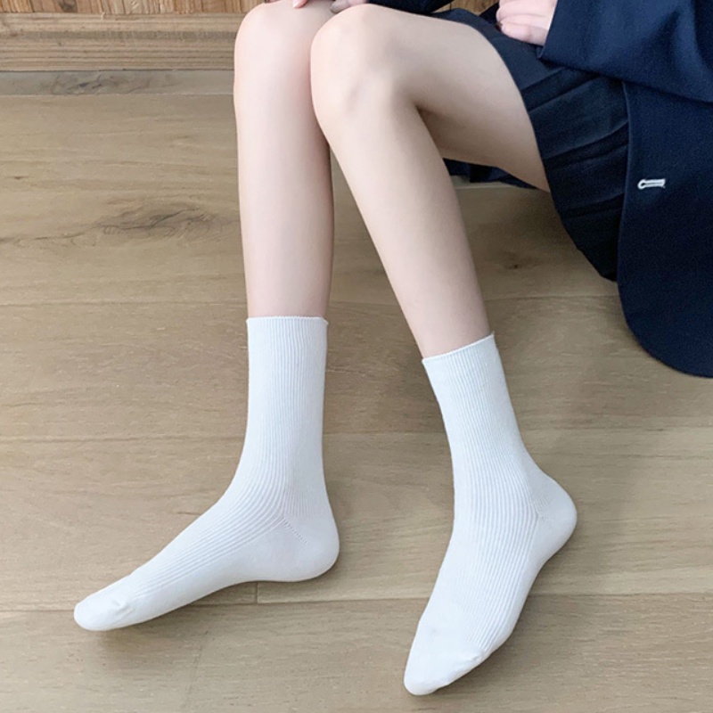 Đôi vớ FHYL cổ cao màu đen/ trắng/ kem thời trang mùa hè đơn giản dành cho nữ