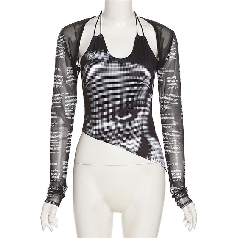 Áo tanktop nữ DUNEA tay dài in chữ thời trang