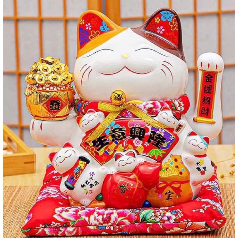 Mèo thần tài may mắn chiêu tài đón lộc 6in cao 18cm
