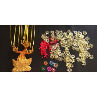 (kèm video cách làm)Combo phụ liệu cây kim tiền 14 nhánh hot 2021 tặng thỏi vàng và dây trang trí