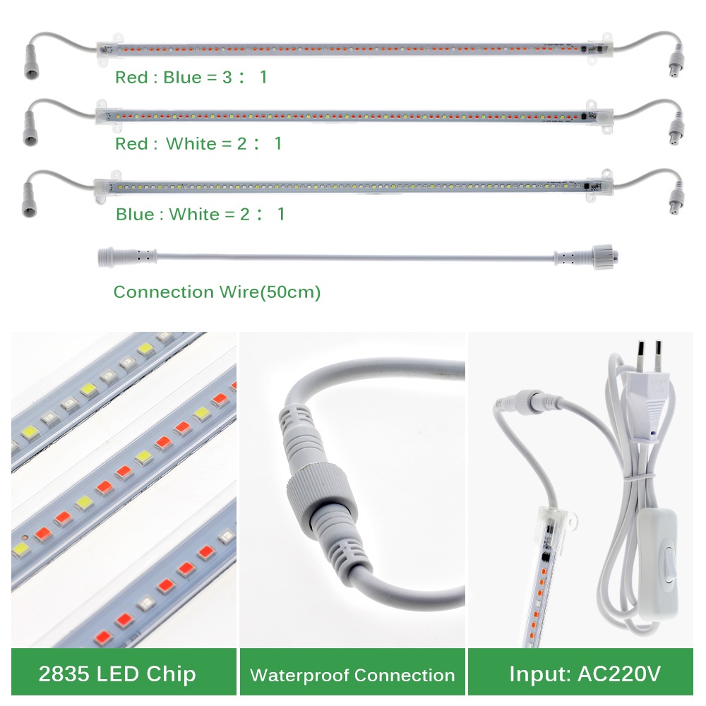 Thanh Đèn LED Kích Thích Tăng Trưởng Thực Vật AC220V 72leds Chống Thấm Nước