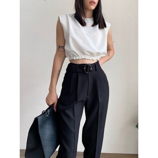 Áo trắng croptop độn vai tay cộc EDINI - A1158