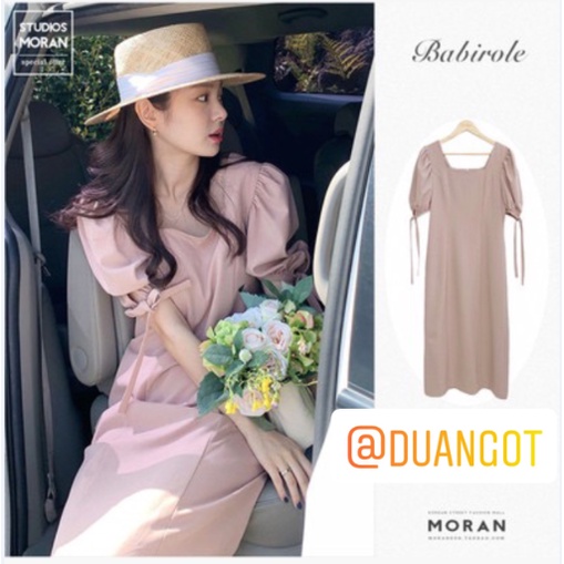 (ORDER) Váy MORAN cổ vuông tay phồng thắt nơ suông dài đơn giản điệu đà tiểu thư nhẹ nhàng vintage Hàn Quốc (NEW_HOT)