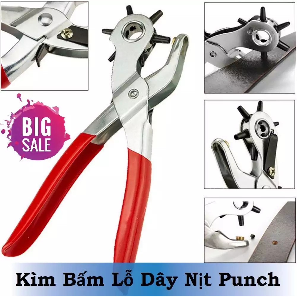 Kìm Bấm Lỗ Dây Nịt Punch.Kìm Bấm Lỗ Thắt Lưng,Dây Da Đa Năng,Siêu Tiện Lợi,Chuyên Dụng Với 6 Kích Cỡ Lỗ 2mm; 2,5mm; 3mm;