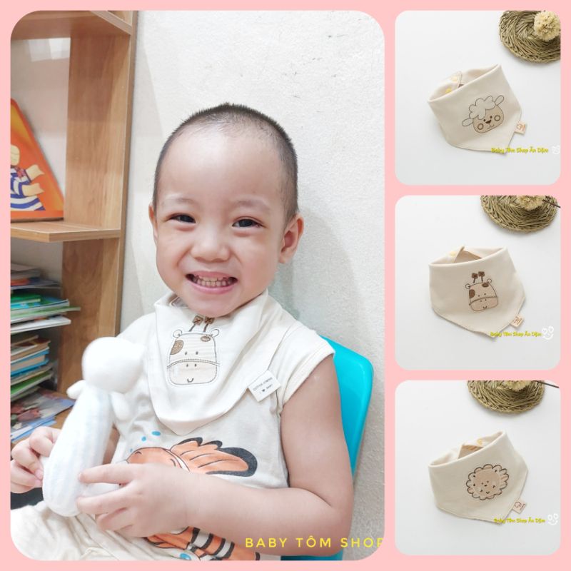 Khăn yếm hữu cơ organic cúc bấm mềm mịn và an toàn cho bé,Baby Tôm, yếm tam giác, yếm hữu cơ cho bé