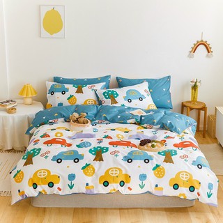 Bộ chăn ga gối 4 món cotton living - set công viên ô tô cho bé