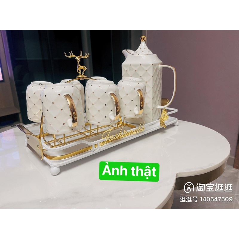 Bộ ấm chén gốm sứ phụ kiện cao cấp trang trí nhà cửa sang trọng.