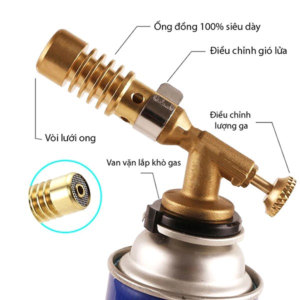 đầu khò gas mini 1300 độ bằng đồng độ bền cao