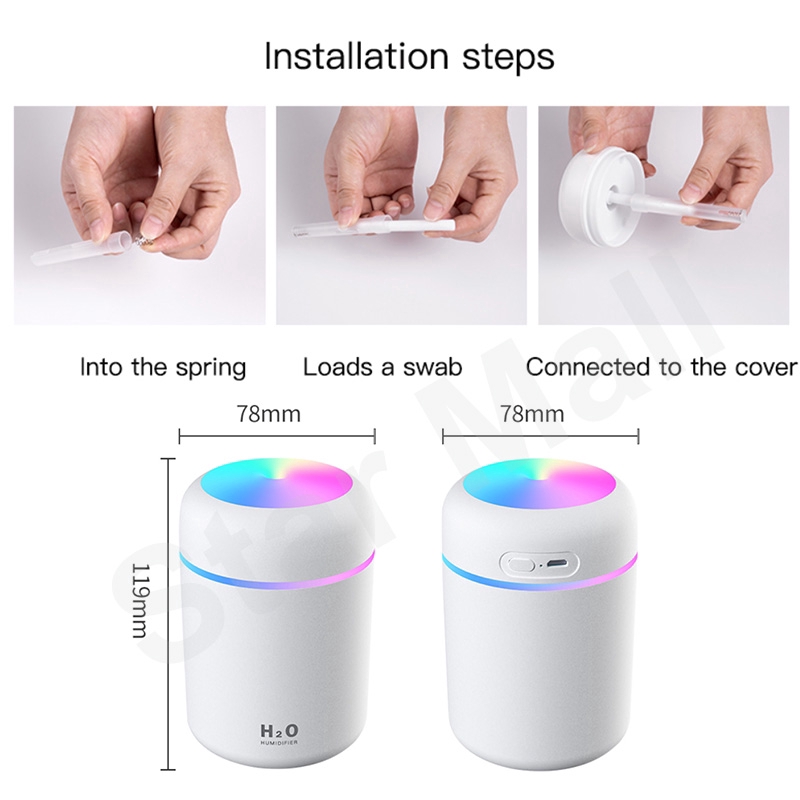 Air Humidifier 300ml Diffuser with Rgb Led Is Suitable for Cars