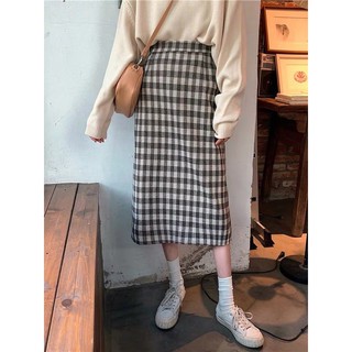 Chân váy dạ kẻ be Sẵn l