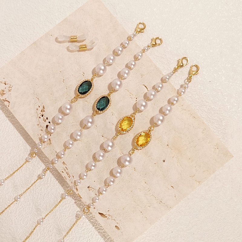 Dây đeo mắt kính chống thất lạc đa năng đính ngọc trai giả phong cách vintage