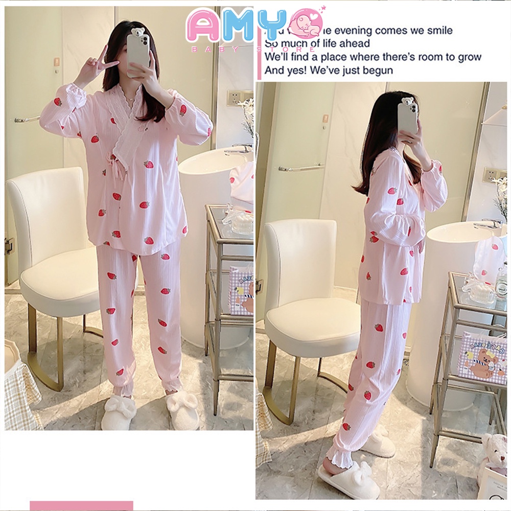 Bộ sau sinh AMYO bộ bầu mặc nhà đồ sau sinh dài tay bigsize cho con bú 14.BSY.02-1