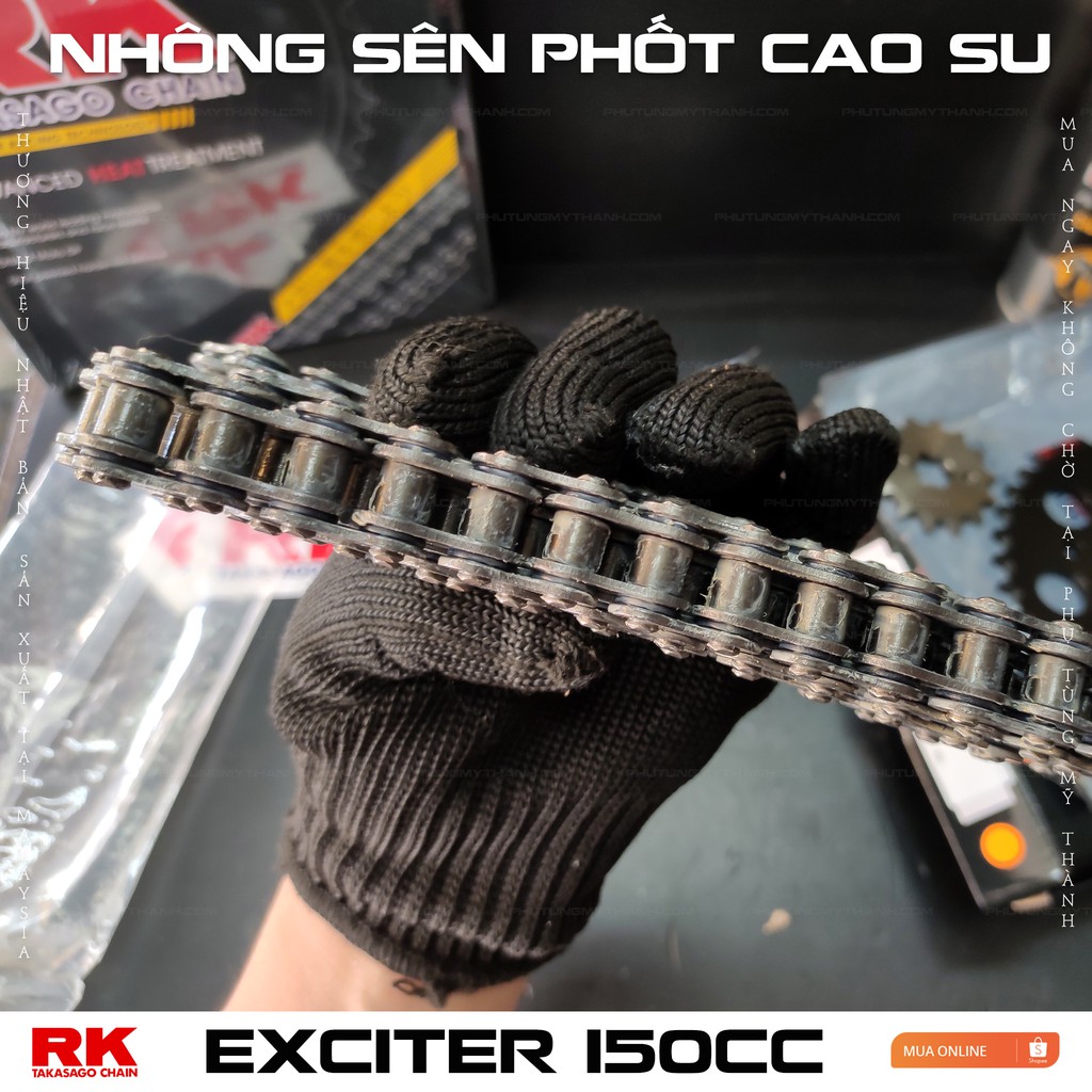 Nhông sên dĩa phốt cao su xe Exciter 150cc thương hiệu RK Nhật Bản