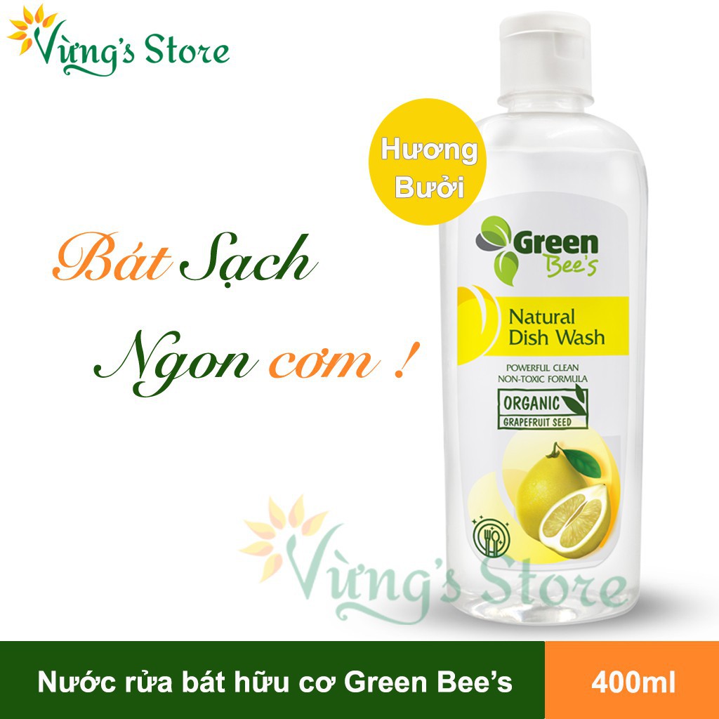 Nước Rửa Bát Organic cho mẹ và bé dcungf gia đình Green Bee Hạt bưởi hữu cơ 400ml