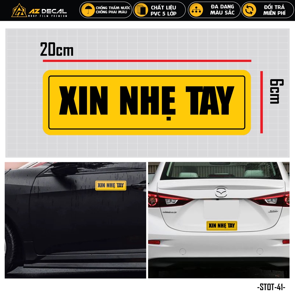 Sticker Dán Xe Ô Tô Xin Nhẹ Tay | STOT-41 | Tem Decal Dán Sườn Cản Sau Kính Lái Xe Hơi Oto Tải Xe Khách 4 Chỗ