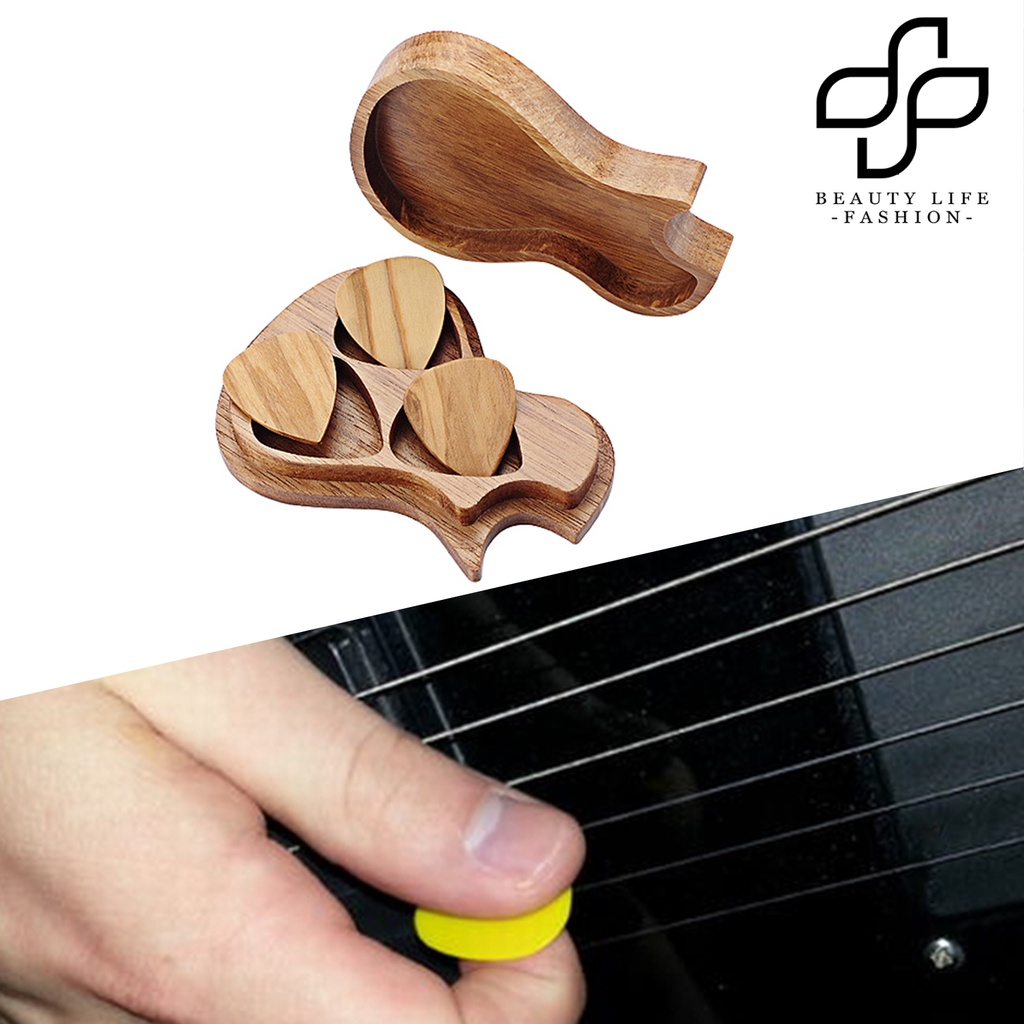 Set 3 Miếng Gảy Đàn Guitar Bằng Gỗ Chống Mòn Kèm Hộp Đựng