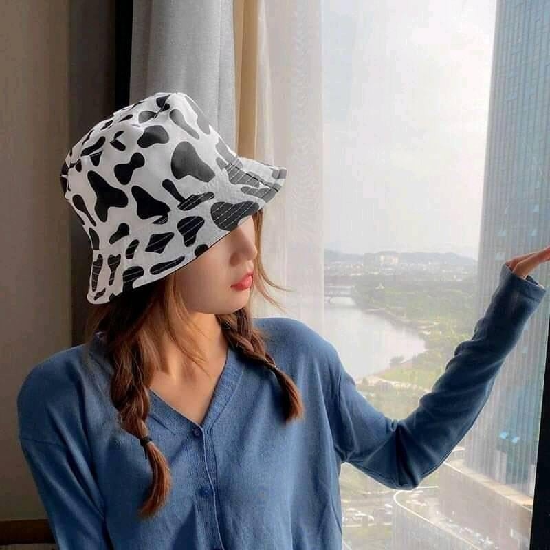 Mũ Ngựa Vằn Bò Sữa Unisex  Mũ vành tròn tai bèo, bucket màu loang trắng đen nam nữ Ulzzang C129b