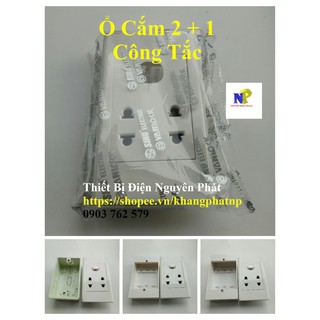 [SINO] 2 Ổ Cắm 2 Chấu + 1 Công Tắc - 16A Dòng S18