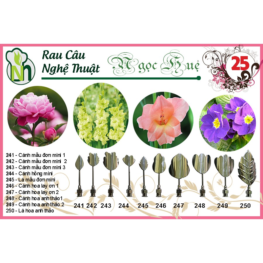 Dụng cụ rau câu 3D Ngọc Huệ (bộ số 25 - mẫu đơn mini, hồng mini, hoa lay ơn, hoa anh thảo)