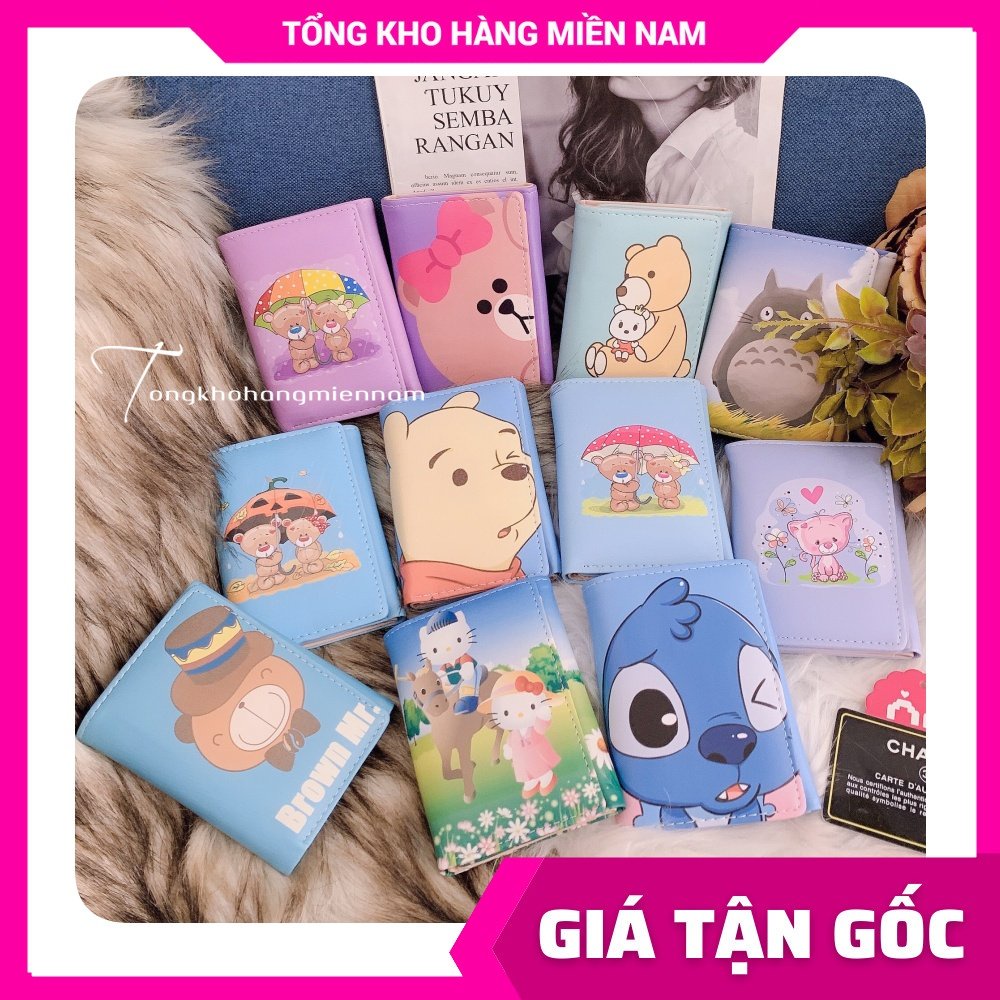 Ví ngắn nữ chất da mềm mịn in hình Hoạt hình Chibi Doremon Kitty dễ thương Ví mini V10