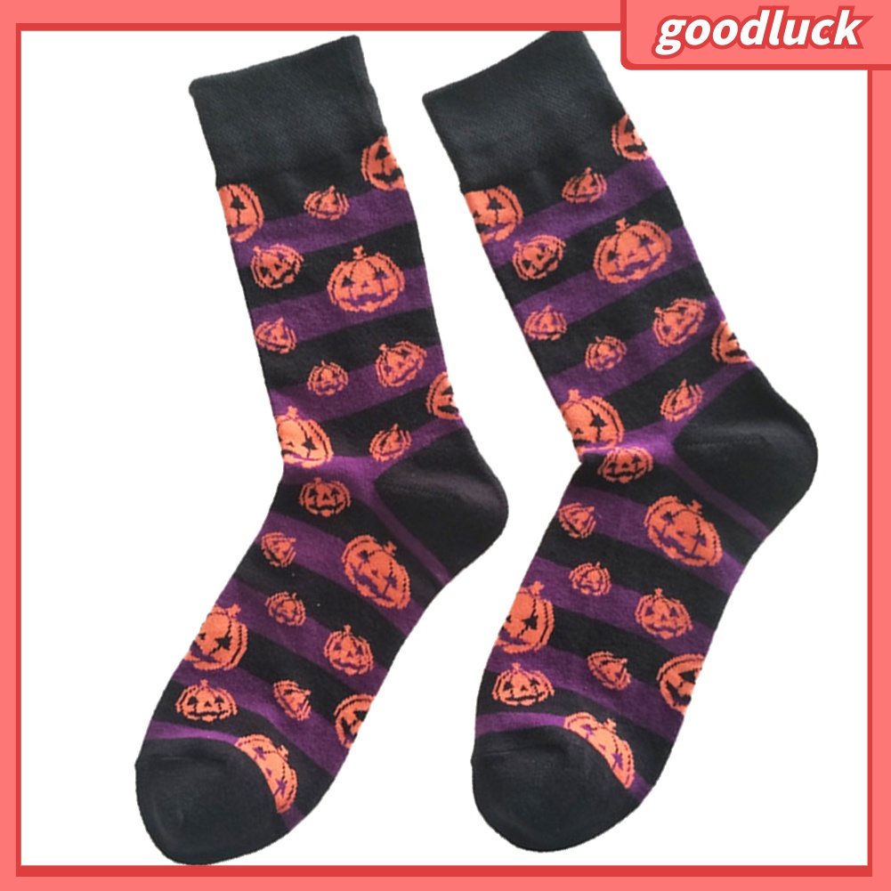 &lt; Golu &gt; Vớ Cotton Thoáng Khí In Hình Bí Ngô Dơi Bí Ngô Halloween Cho Nam