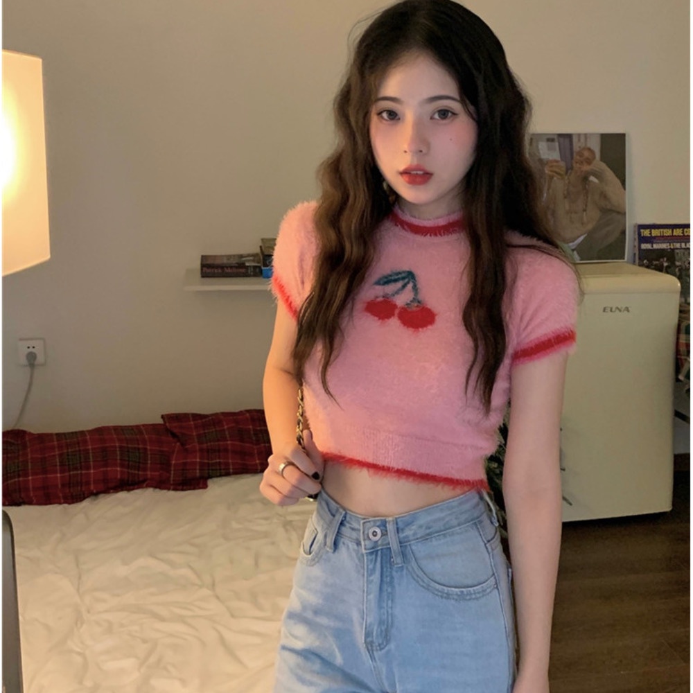 Áo Dệt Kim Tay Ngắn Thiết Kế Mới Ngọt Ngào Thời Trang Mùa Xuân Hè Dành Cho Nữ