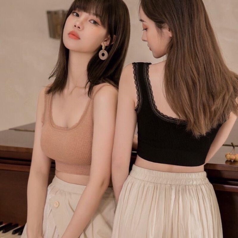 Áo bra nữ cổ vuông hở lưng chữ U hai dây ren dễ thương Mã1535