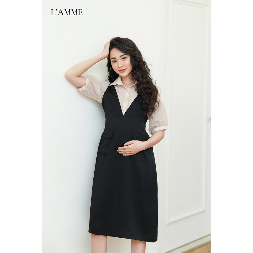 Đầm Bầu Công Sở Nancy Dress Chất Trượt Hàn Phối Tơ Thiết Kế Sang Trọng By LAMME