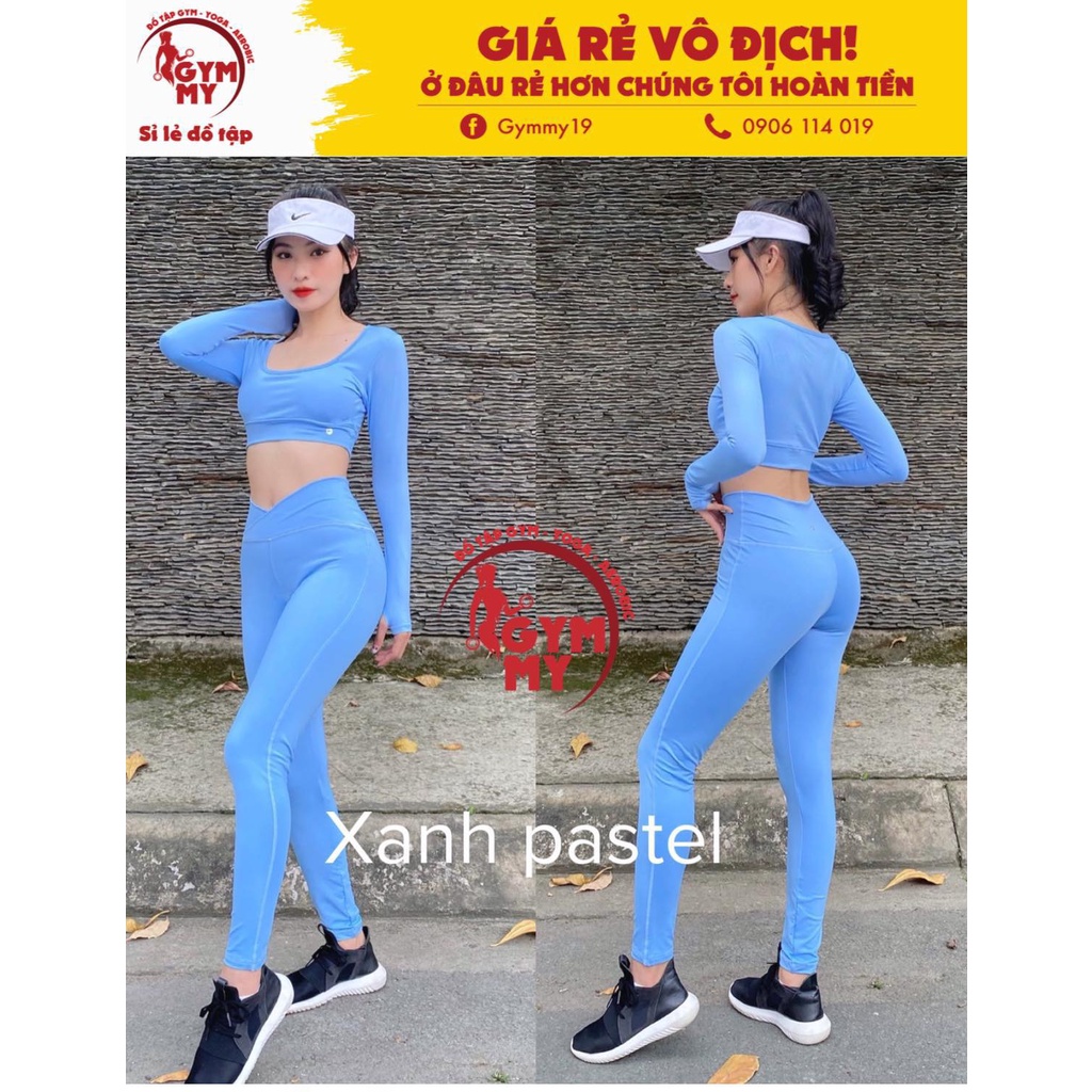 [Hàng Xuất Khẩu] Bộ Thể Thao Tay Dài Cổ Vuông Tập Gym - Yoga - Aerobic (Tặng Mút)