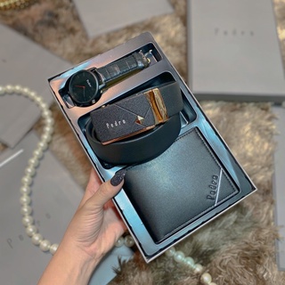 Set 3 nịt thắt lưng ví đồng hồ nam pedro Fullbox kèm túi giấy - ảnh thật