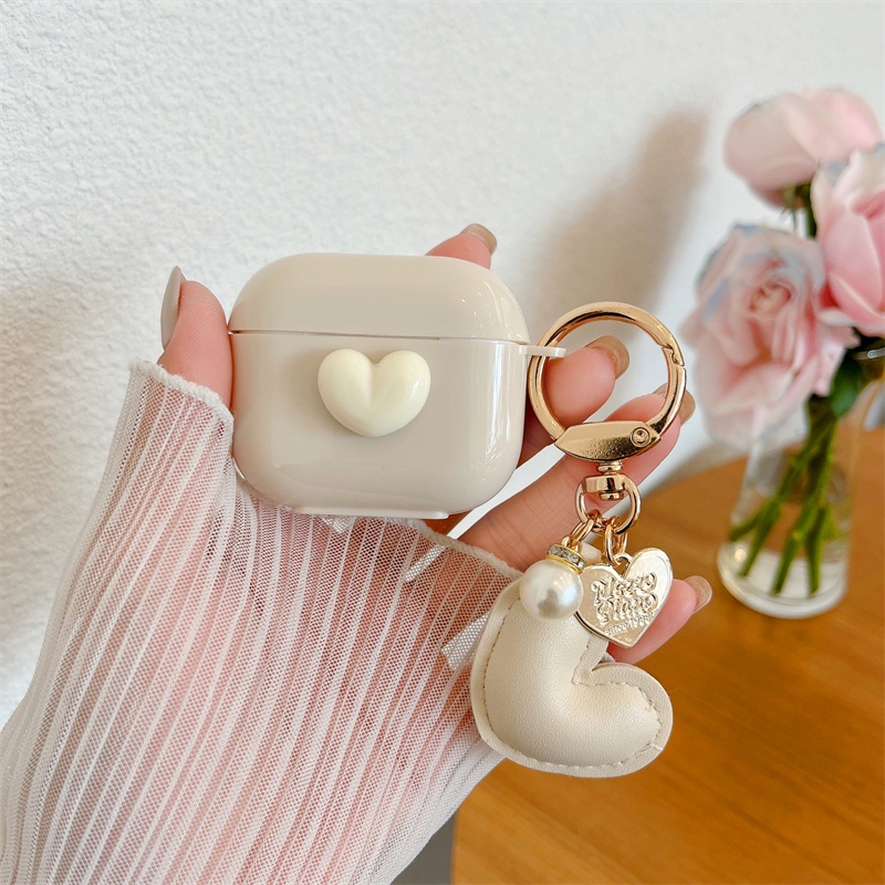 Vỏ Bảo Vệ Hộp Sạc Tai Nghe Airpods 1/2/3 Chất Liệu Da Gắn Trái Tim Dễ Thương
