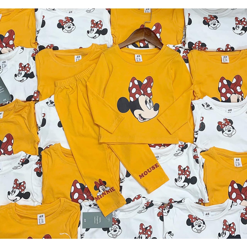 Đồ bộ bé gái Combo 2 bộ dài tay thu đông hình Mickey Mine Mouse chất cotton 4 chiều mềm mịn