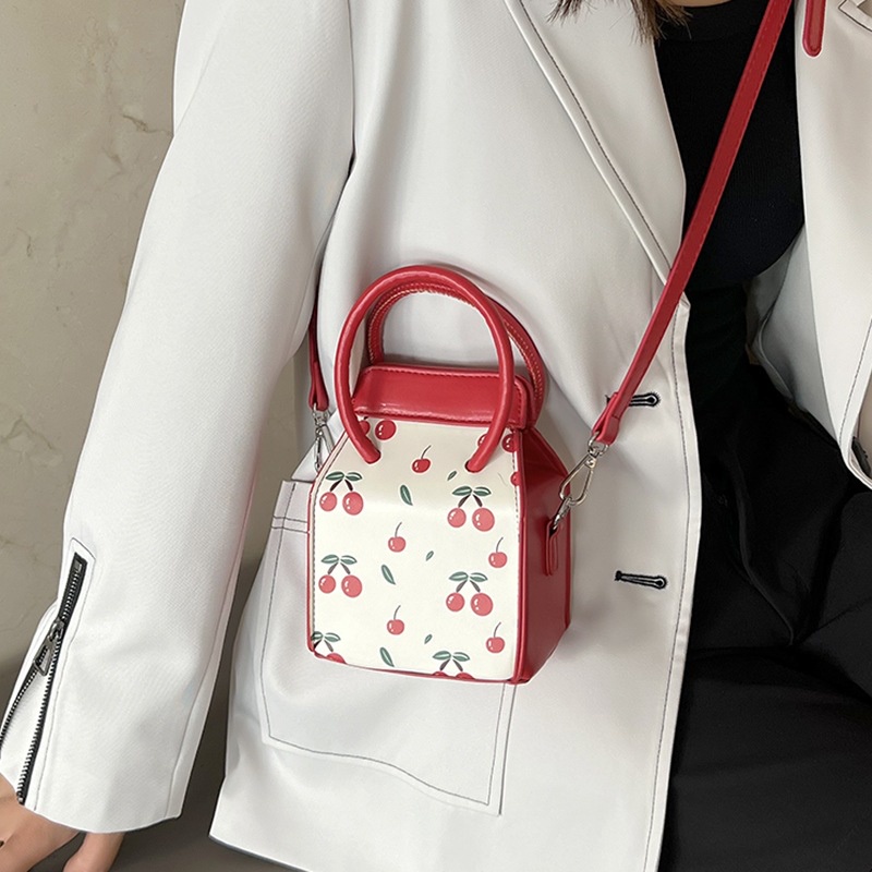 Túi xách JASMIN NOIR da PU hình hộp họa tiết cherry thiết kế đơn giản cho nữ