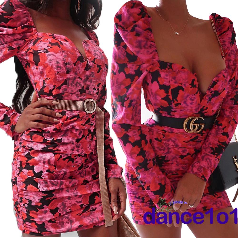 Đầm hoa dáng ôm thiết kế tay phồng thời trang UK sang trọng