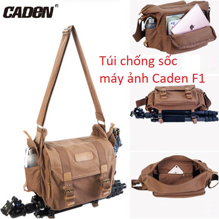 Túi chống sốc máy ảnh Caden F1 đeo ngang vải bố canvas 4 màu đen nâu kem xanh